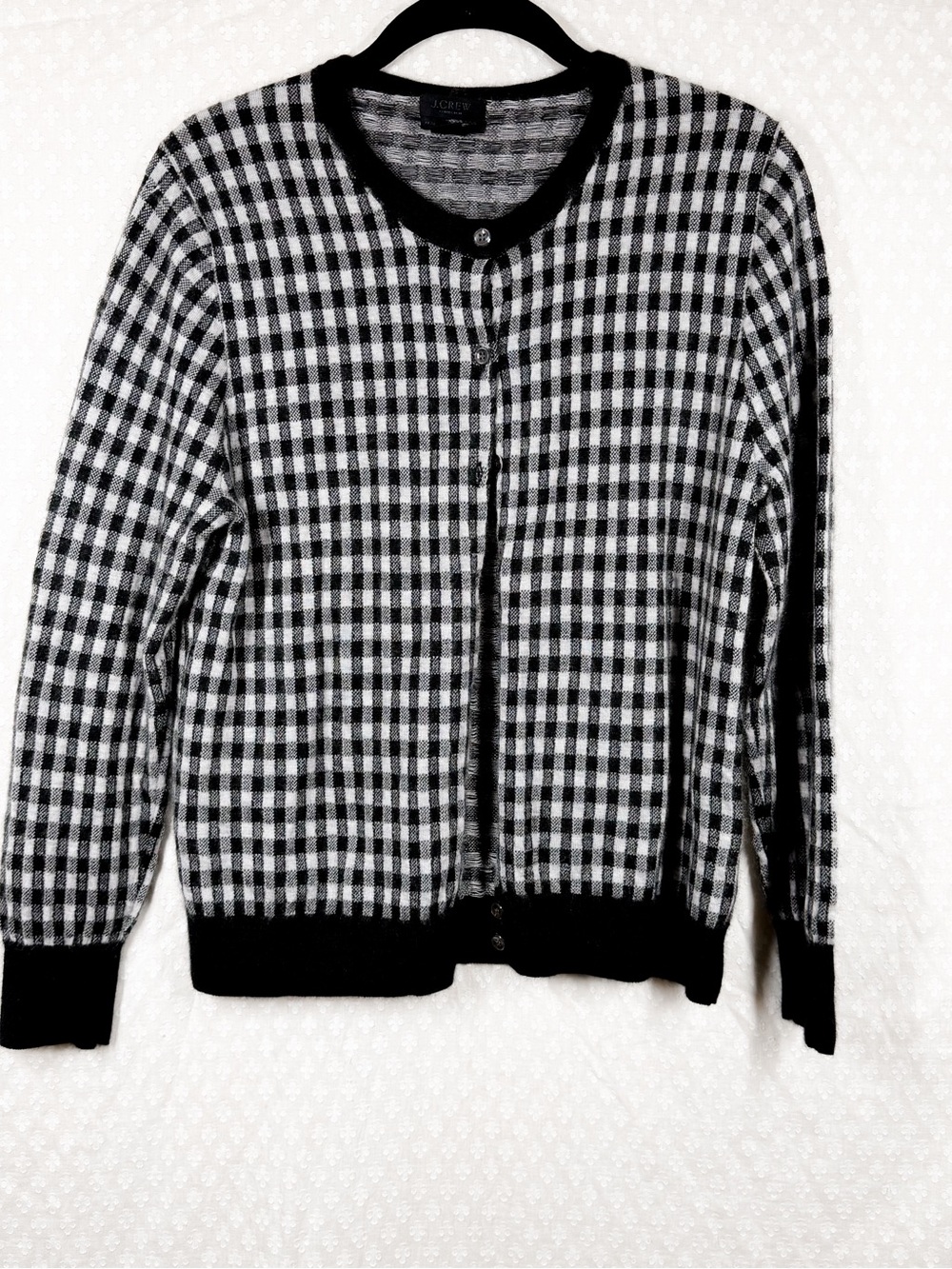 J. Crew Collection Black White Gingham Italian Cashmere Cardigan - Picture 2 of 5